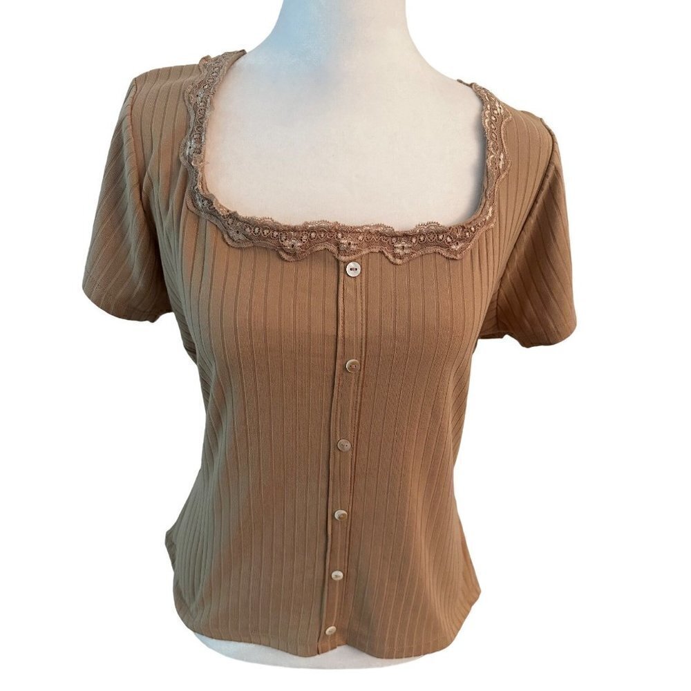 No comment Tan Ribbed Top Size XL